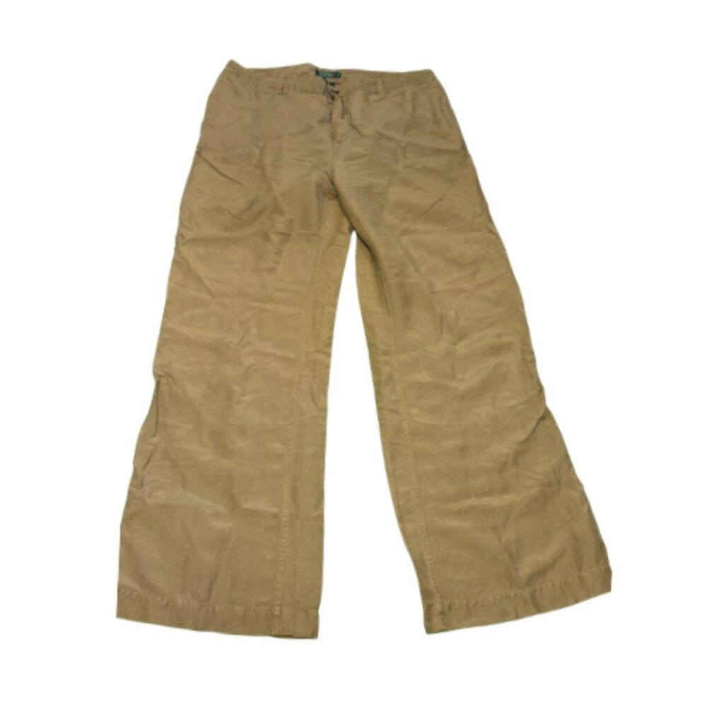 Gently Worn Brown Linen Blend LAUREN RALPH LAUREN Wide-Leg Pants S10 (BB0933)